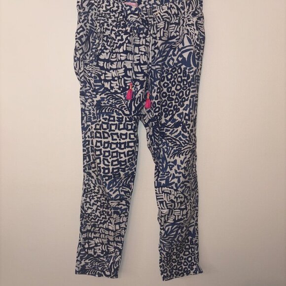 Lilly Pulitzer Women's S Aden Linen Pant Blue White Home Slice Beach Tassel - Picture 9 of 12